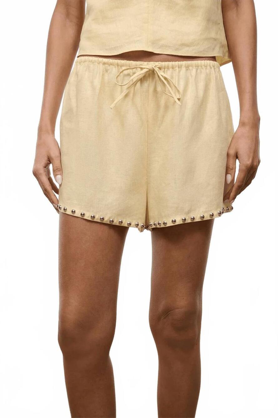 NEW STAUD paddle linen shorts in butter studs